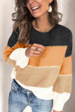 Fashion Street Adult Acrylic Patchwork Solid Split Joint Pullovers O Neck Tops