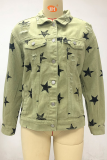 Street The stars Ripped Buckle Turndown Collar Long Sleeve Denim Jacket