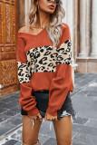 Fashion Street Leopard Split Joint V Neck Tops