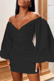 Fashion Street Solid Split Joint Off the Shoulder Wrapped Skirt Dresses
