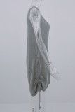 Fashion Casual Solid Draw String U Neck Straight Dresses