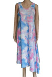 Fashion Street Tie Dye Split Joint O Neck A Line Dresses