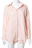 Fashion Casual Striped Split Joint Turndown Collar Long Sleeve Two Pieces