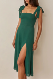 Elegant Solid Slit Strap Design Waist Skirt Dresses