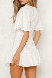 Fashion Simplicity Solid Split Joint V Neck Wrapped Skirt Dresses