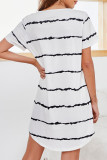 Fashion Casual Striped Split Joint O Neck A Line Dresses