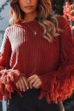 Fashion Street Solid Tassel O Neck Tops