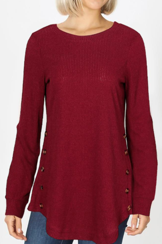 Casual Solid Buckle Tops Sweater