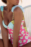 Fashion Sexy Print Split Joint Backless Swimwears