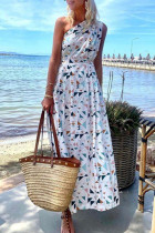 Fashion Bohemian Print Split Joint One Shoulder A Line Dresses