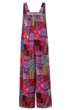Casual Print Split Joint Pocket Boat Neck Jumpsuits