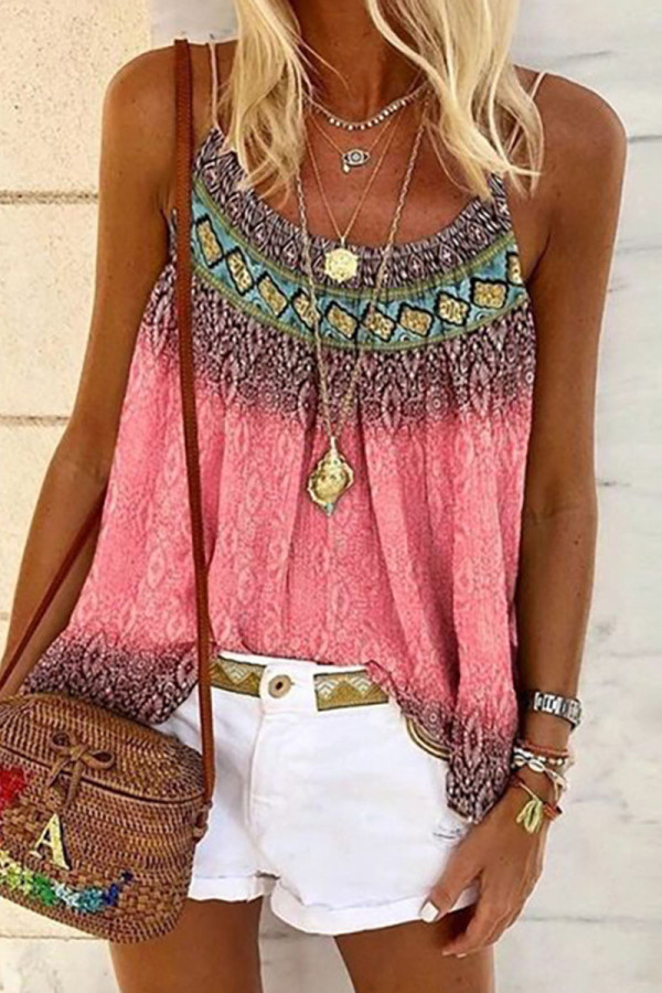 Fashion Casual Print Spaghetti Strap Tops