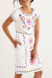Fashion Vintage Print Split Joint O Neck A Line Dresses