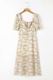 Elegant Floral Frenulum Fold Square Collar Princess Dresses