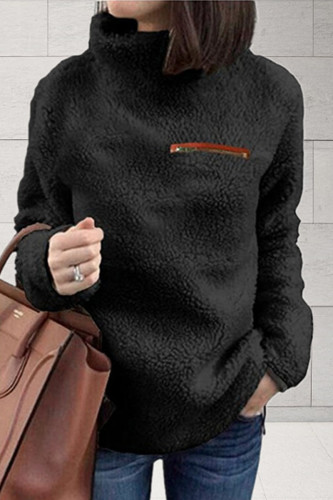 Fashion Street Solid Split Joint Turtleneck Tops
