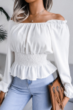 Fashion Elegant Solid Split Joint Flounce Off the Shoulder Tops