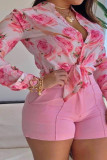 Fashion Street Print Mandarin Collar Tops