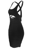 Sexy Solid Backless Cross Straps U Neck Wrapped Skirt Dresses