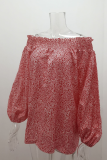 Elegant Print Split Joint Stringy Selvedge Off the Shoulder Tops