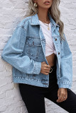 Fashion Street Solid Turndown Collar Long Sleeve Denim