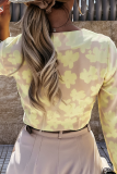 Elegant Print Split Joint Buckle V Neck Tops