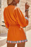 Fashion Street Solid Split Joint Sequins V Neck Waist Skirt Dresses
