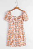 Elegant Floral Buttons Square Collar A Line Dresses