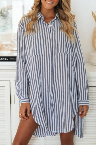 Fashion Street Striped Split Joint Turndown Collar Tops