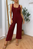 Fashion Casual Solid Split Joint U Neck Loose Jumpsuits