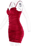 Fashion Sexy Solid Split Joint Spaghetti Strap Wrapped Skirt Dresses