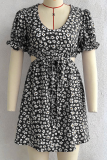 Casual Elegant Floral Hollowed Out Strap Design V Neck A Line Dresses