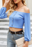 Fashion Elegant Solid Buckle Off the Shoulder Tops