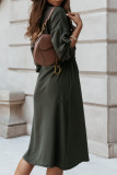 Fashion Street Solid Split Joint Turndown Collar A Line Dresses