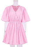Fashion Casual Solid Split Joint V Neck Bud Dresses