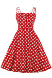 Fashion Vintage Polka Dot Split Joint Spaghetti Strap Princess Dresses