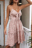 Fashion Casual Print Flounce V Neck A Line Dresses