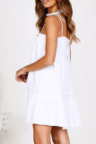 Sweet Solid Frenulum Flounce Strapless A Line Dresses