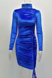 Fashion Elegant Solid Split Joint Fold Half A Turtleneck Pencil Skirt Dresses