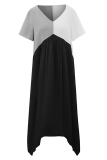 Casual Patchwork Fold Contrast V Neck Irregular Dress Dresses