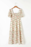 Elegant Floral Frenulum Fold Square Collar Princess Dresses