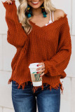 Fashion Street Solid Tassel V Neck Tops