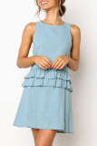 Casual Solid Backless Flounce O Neck A Line Dresses