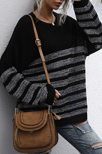 Fashion Street Striped Split Joint O Neck Tops