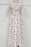 Casual Celebrities Print Split Joint Fold Square Collar Waist Skirt Dresses