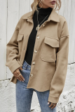 Casual Solid Pocket Buckle Turndown Collar Outerwear