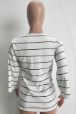 Fashion Sweet Striped Split Joint O Neck Tops