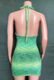 Fashion Street Gradual Change Frenulum Halter Wrapped Skirt Dresses