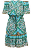 Fashion Elegant Print Split Joint Off the Shoulder A Line Dresses