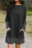 Fashion Casual Solid Split Joint O Neck Lantern Dress Dresses