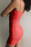 Casual Solid Split Joint Spaghetti Strap A Line Dresses